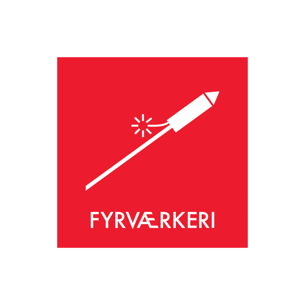 Affaldssortering “fyrværkeri” - magnetskilt 30x30 cm.