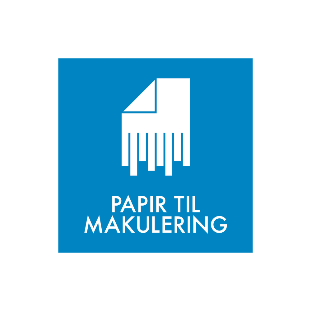 Affaldssortering “papir til makulering” - magnetskilt 30x30 cm.