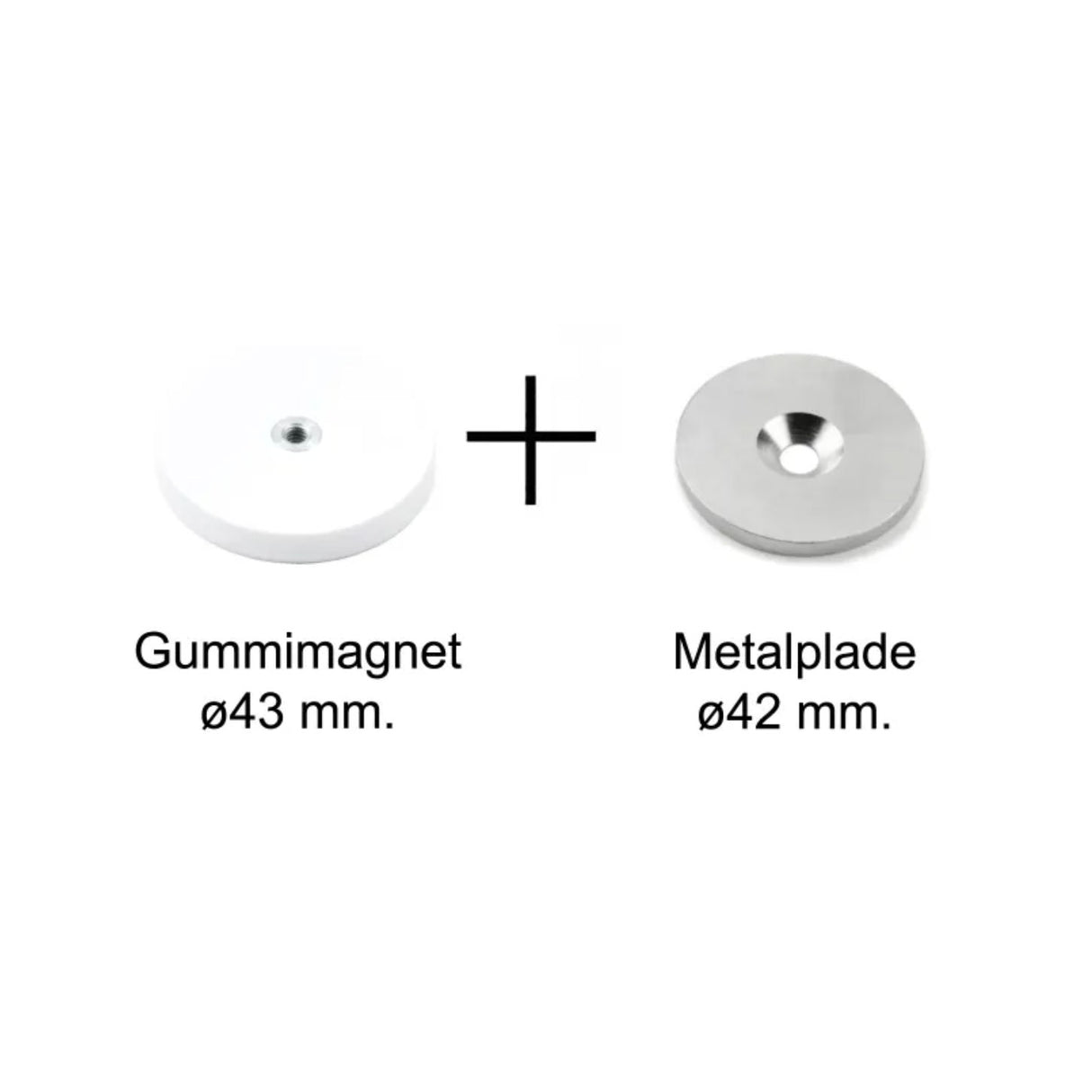Dørstopper sæt hvid gummimagnet + metalplade (medium)