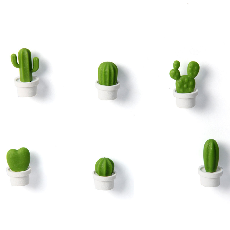 Kaktus i hvide 6-pak - køleskabsmagneter