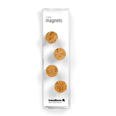 Flotte naturlige kork magneter i gaveæske med 4 stk.
