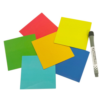 Sæt med 6 farverige magnetiske skrivetavler i fleksibel folie samt sort whiteboard marker