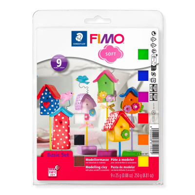 FIMO soft hobbyler i pakke med 9 forskellige farver (25 gram x 9) samt værktøj og arbejdsmåtte til en rigtig god pris