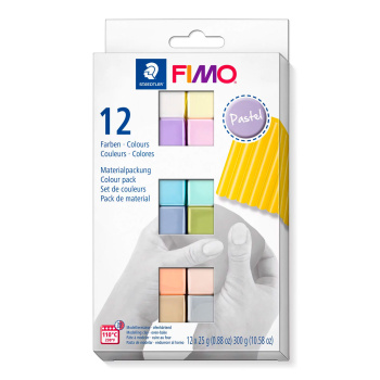 Fimo soft pastel er en pakke med 12 forskellige pastelfarver i 25 gram pakker til en super god pakkepris.