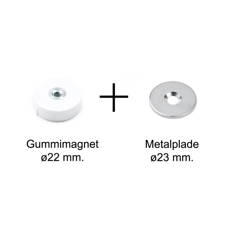 Dørstopper Sæt Hvid Gummimagnet + Metalplade (small) from Magnordic ApS in Denmark