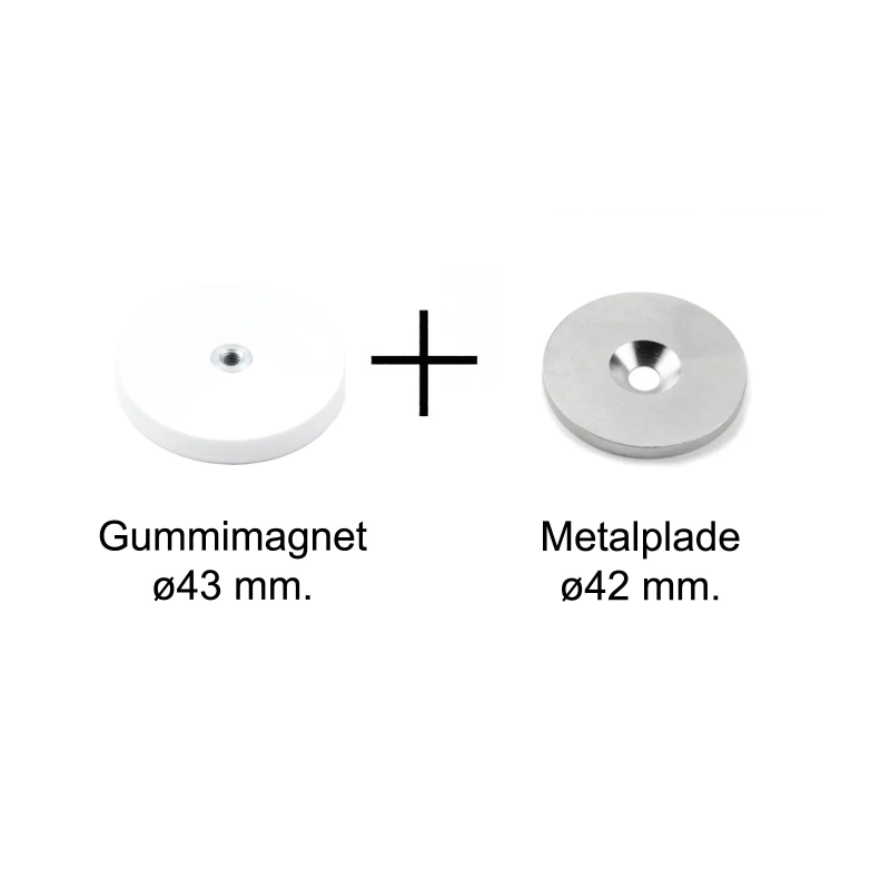 Dørstopper Sæt Hvid Gummimagnet + Metalplade (medium) from Magnordic ApS in Denmark