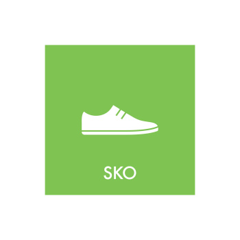 Sørg for korrekt genbrugssortering af sko, eller brug skiltet til at vise, hvor sko skal stå i omklædningsrummet. Skiltet kan sidde på alle metalflader (ikke alu).