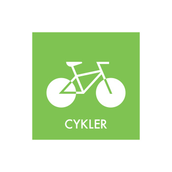 Cykler piktogram, der bruges på genbrugspladser og jernpladser. Men det kan også signalere et cykelskur på en arbejdsplads, cykeludlejning eller cykelindsamling.