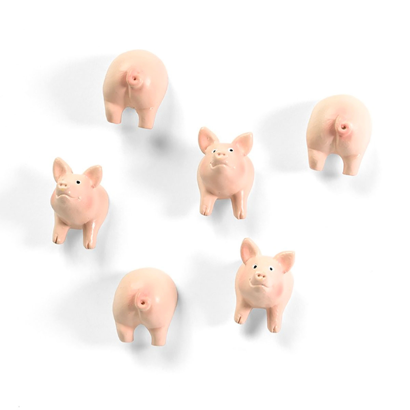 Piggy grise, 6-pak - køleskabsmagneter