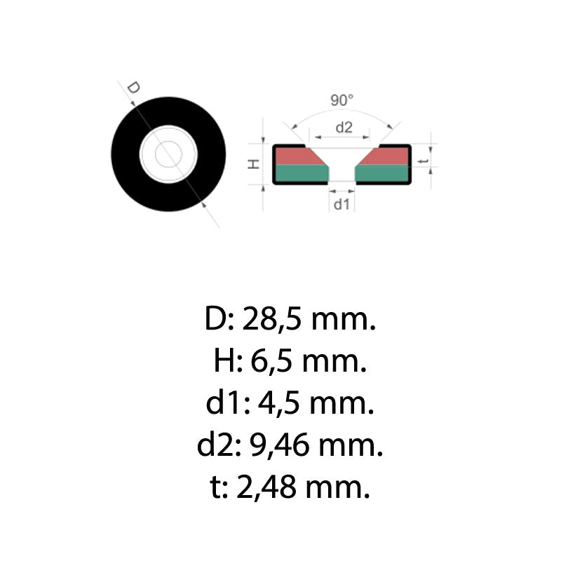 Undersænket gummimagnet 29x7 mm.