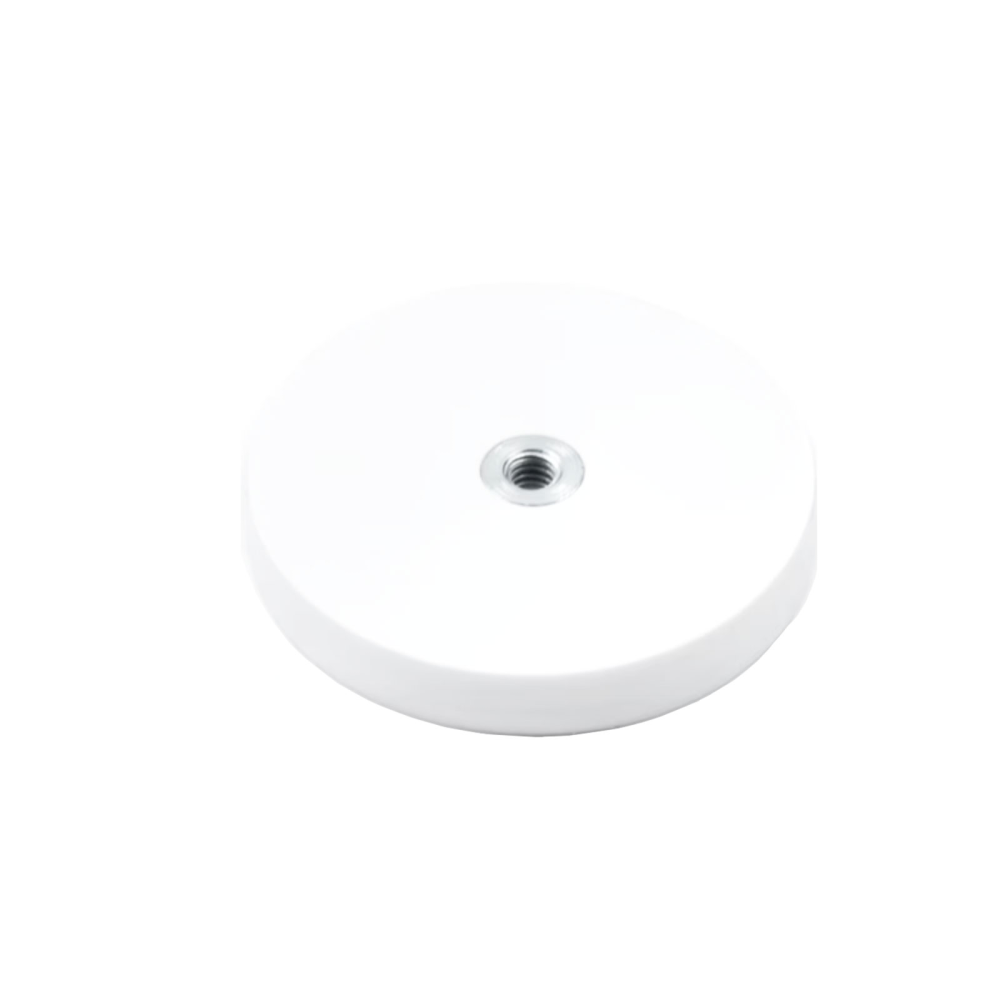 Gummimagnet (hvid) m. indvendigt gevind, Ø43 mm.