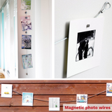 Stål snor m. 10 farvede klemmer til fotos (u/magneter)