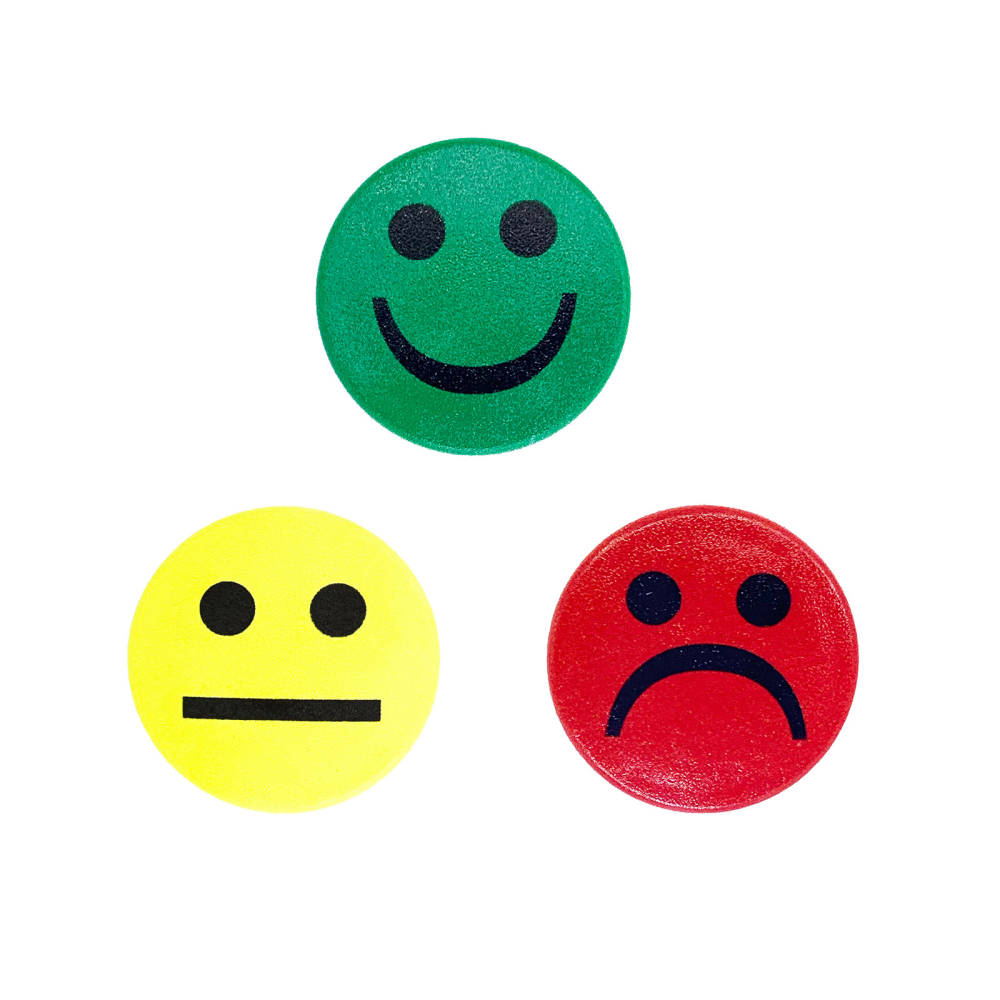 Røde, gule og grønne smiley magneter - MIX-pakke 3 stk.