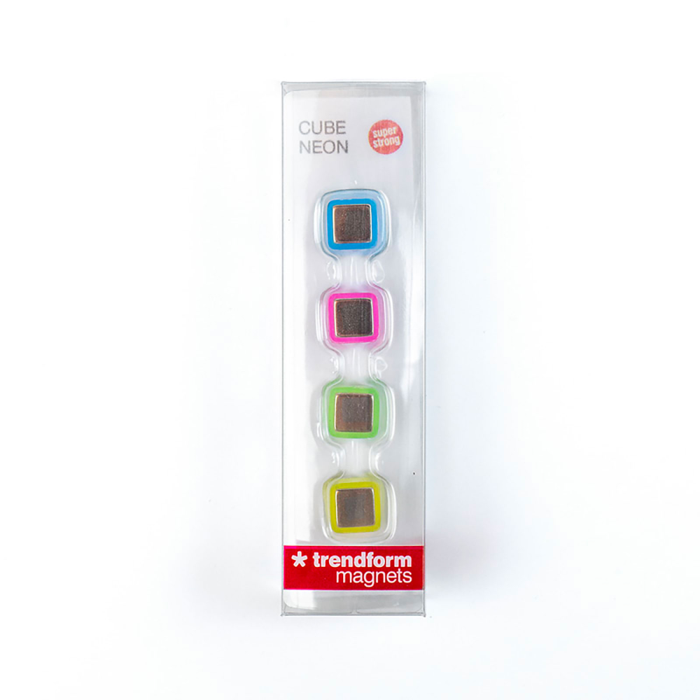 Neon kube magneter m/cover 10x10x10 mm. (4-pak)