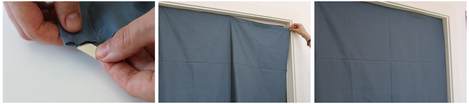 Brug blokmagneter i gardinets løbegang i toppen til at fastholde dit gardin